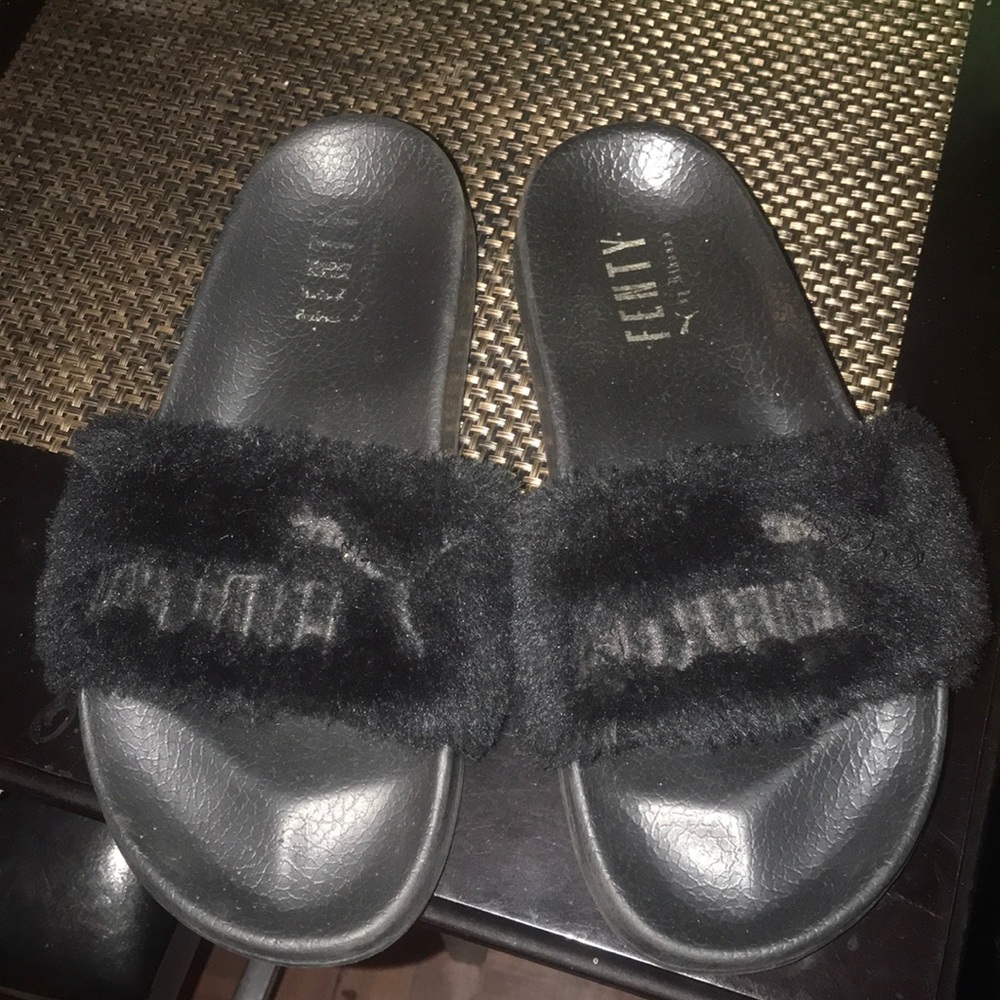 Puma Fenty by Rihanna Black furry slides